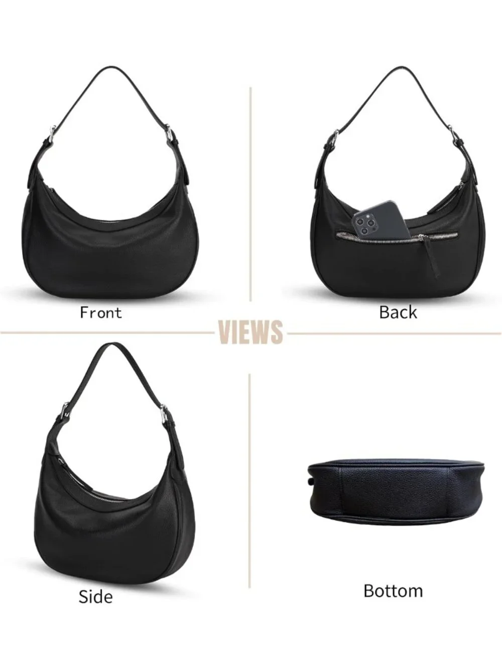 Stylish Genuine Leather Hobo Crossbody Bag for Women, Adjustable Straps